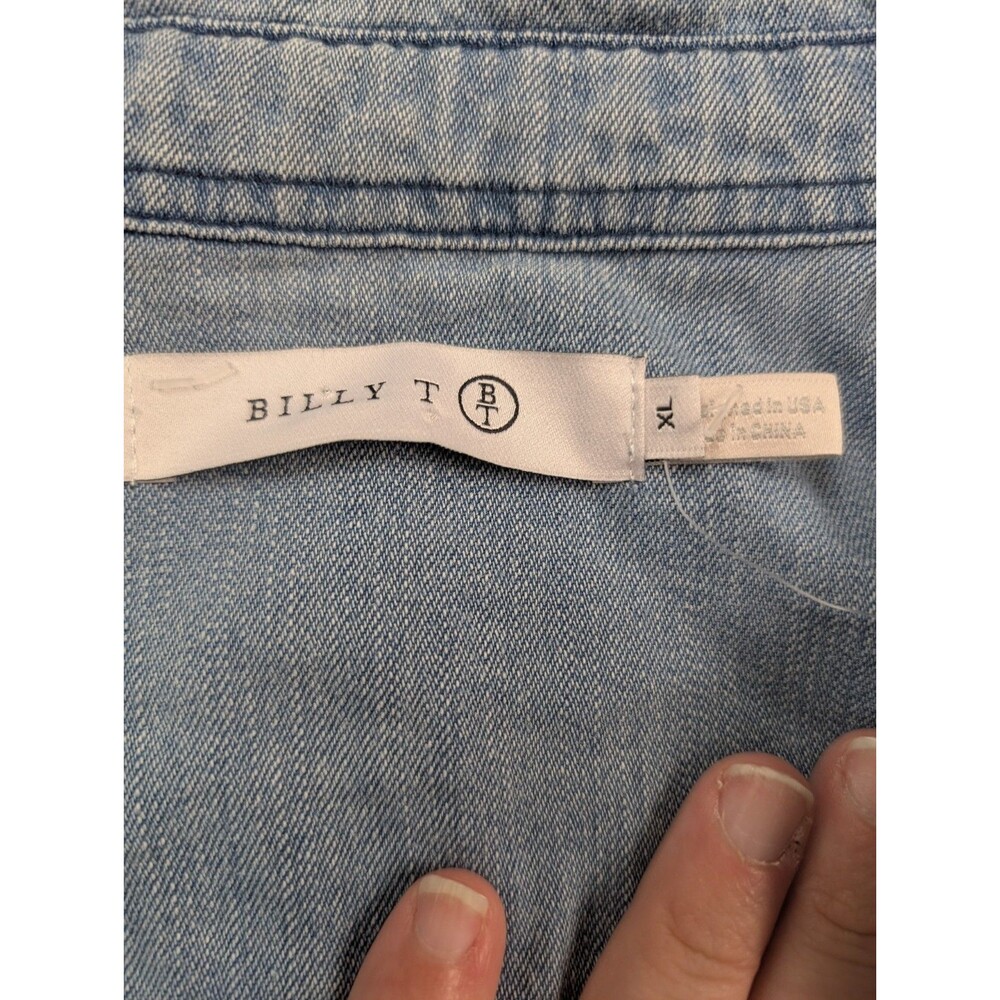Billy T XL Love Wing Embroidered Distressed Denim Canvas Utility Shirt Women's - Picture 3 of 10